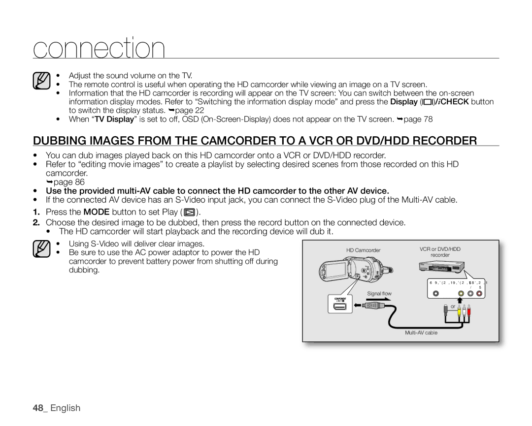 Samsung SC-HMX20C user manual HD Camcorder VCR or DVD/HDD Recorder 