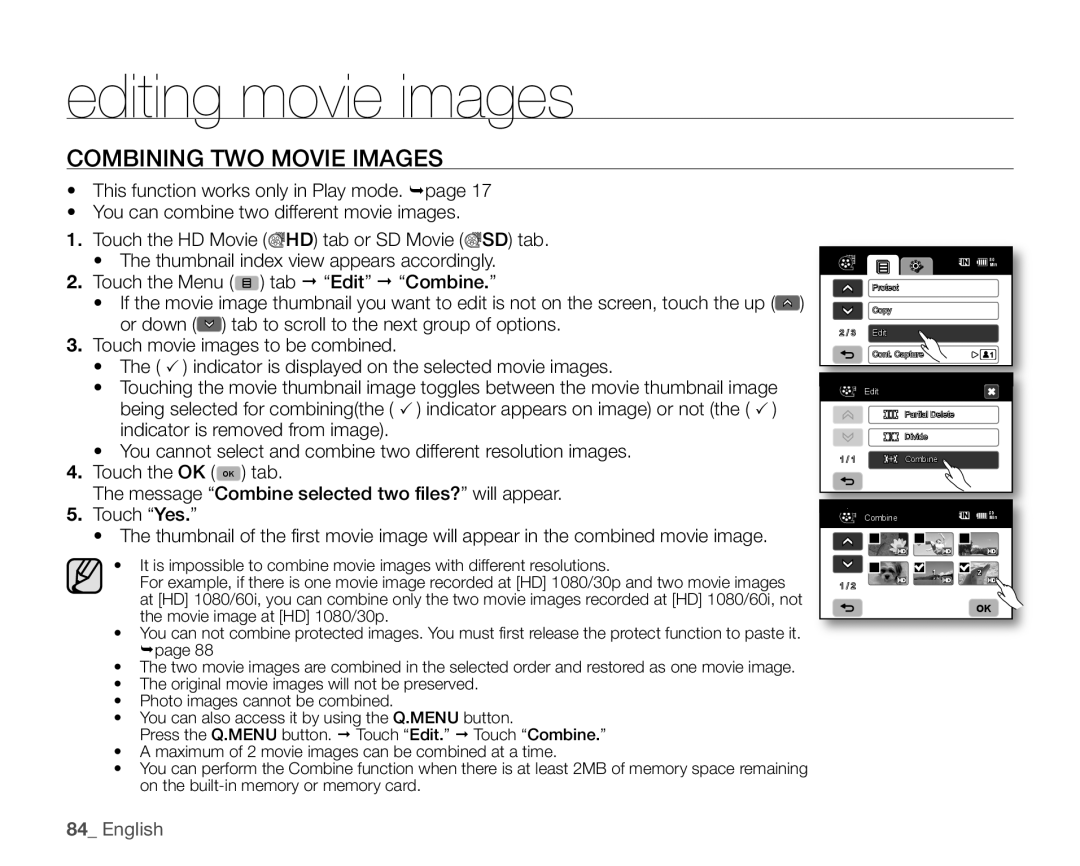 Samsung SC-HMX20C user manual Combining TWO Movie Images 