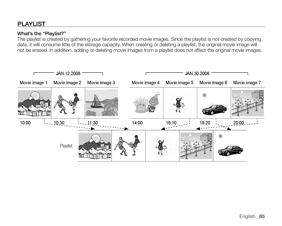 Samsung SC-HMX20C user manual What’s the Playlist? 