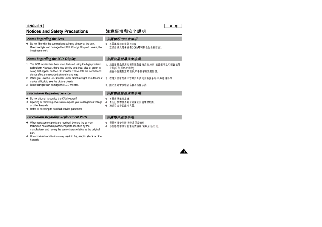 Samsung SC-M105S manual Precautions Regarding Service, Precautions Regarding Replacement Parts, Imaging sensor 