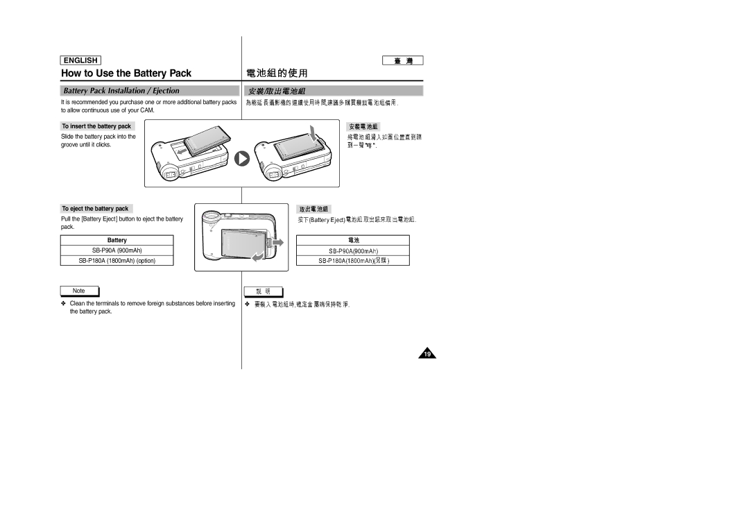 Samsung SC-M105S manual How to Use the Battery Pack, Battery Pack Installation / Ejection, To insert the battery pack 
