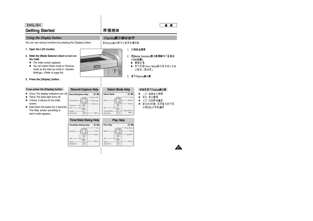 Samsung SC-M105S manual Using the Display button, Press the Display button If you press the Display button 