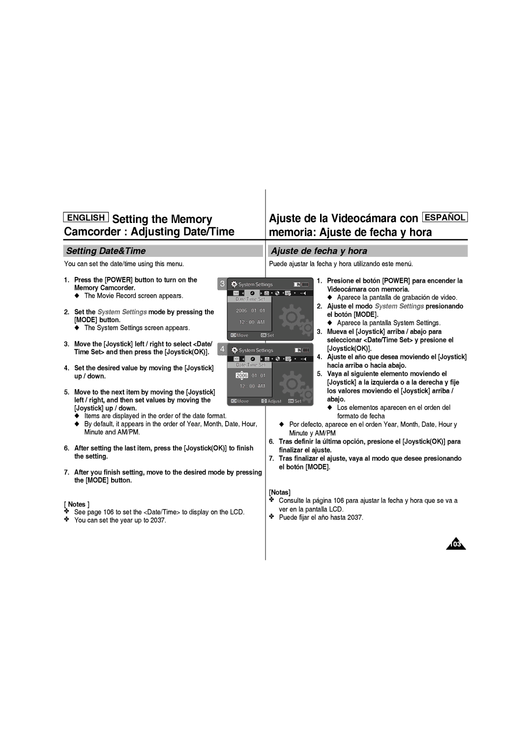 Samsung SC-MM10S manual Setting Date&Time Ajuste de fecha y hora 