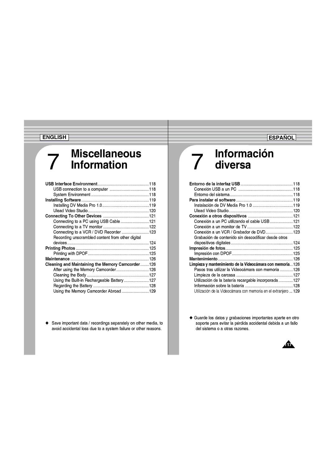 Samsung SC-MM10S manual Cleaning and Maintaining the Memory Camcorder 