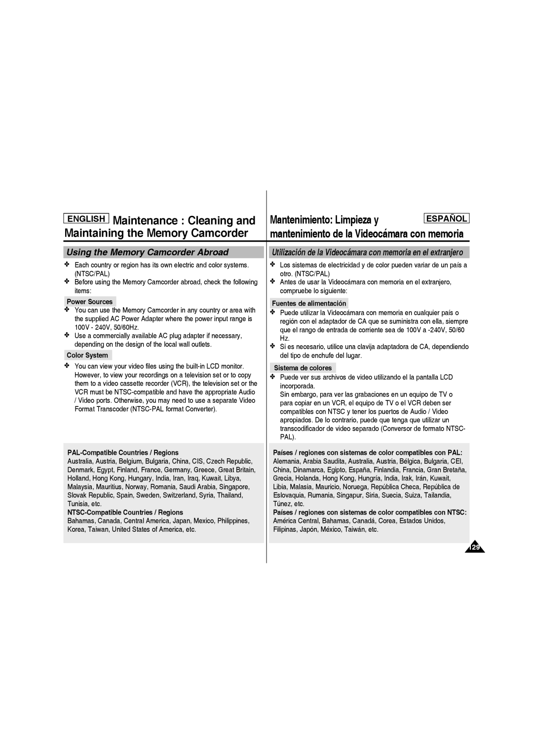 Samsung SC-MM10S manual Using the Memory Camcorder Abroad 