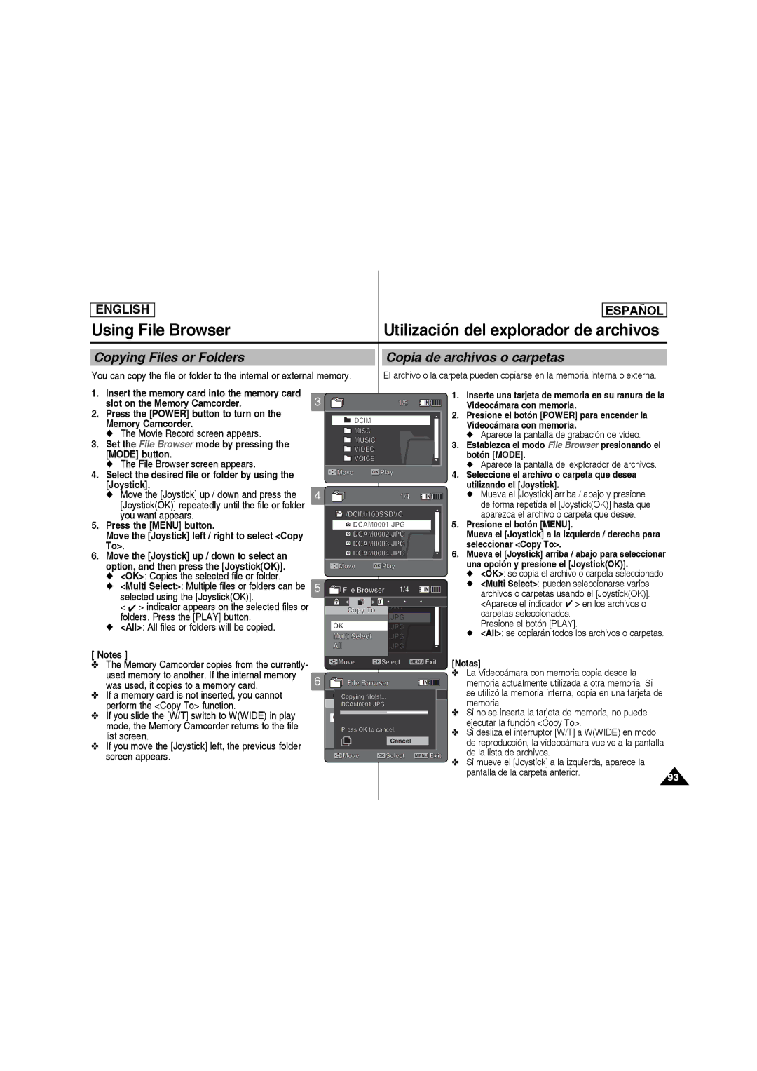 Samsung SC-MM10S manual Copying Files or Folders, Copia de archivos o carpetas 