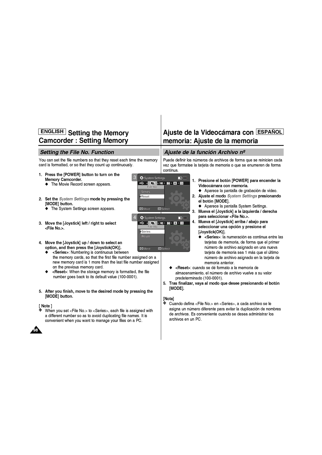 Samsung SC-MM10S manual Para seleccionar File No, Mode button Nota 