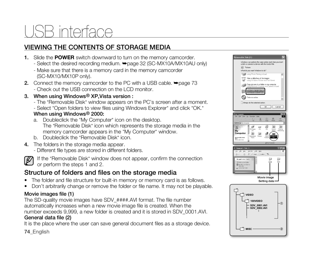 Samsung SC-MX10 user manual Viewing the Contents of Storage Media 