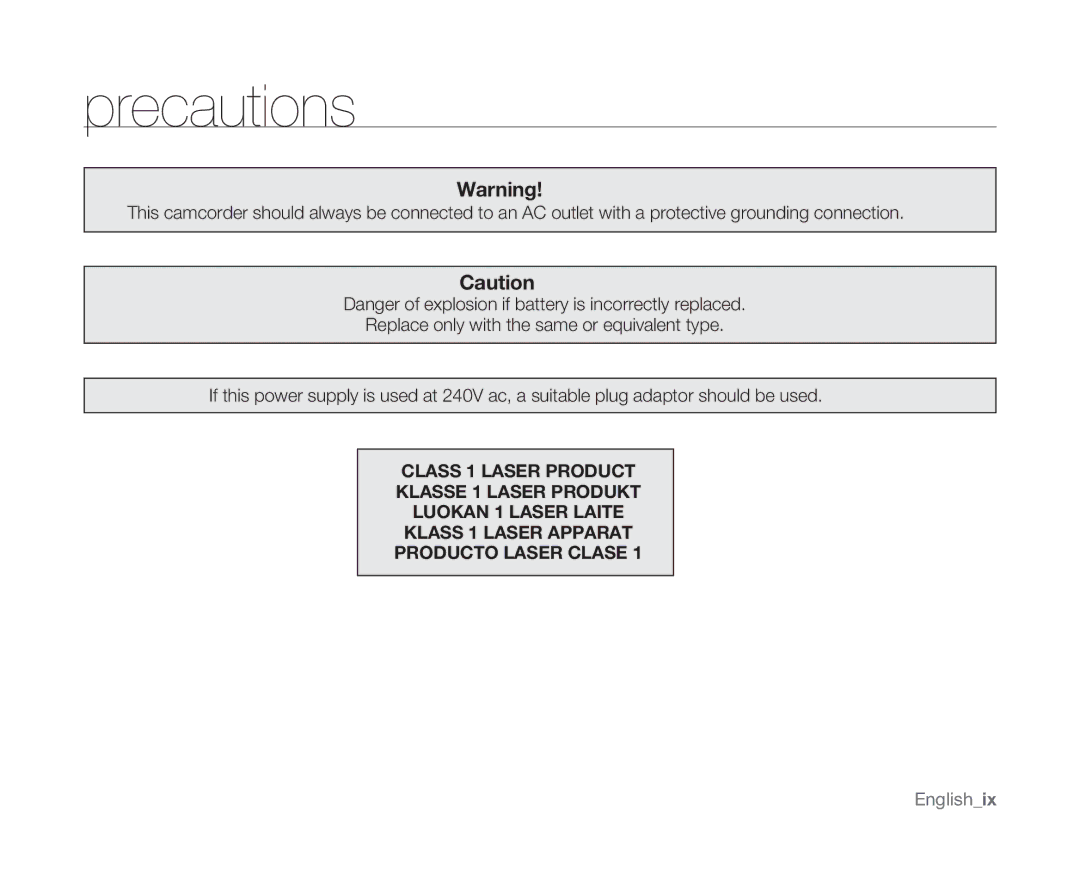 Samsung SC-MX10 user manual Precautions, Englishix 