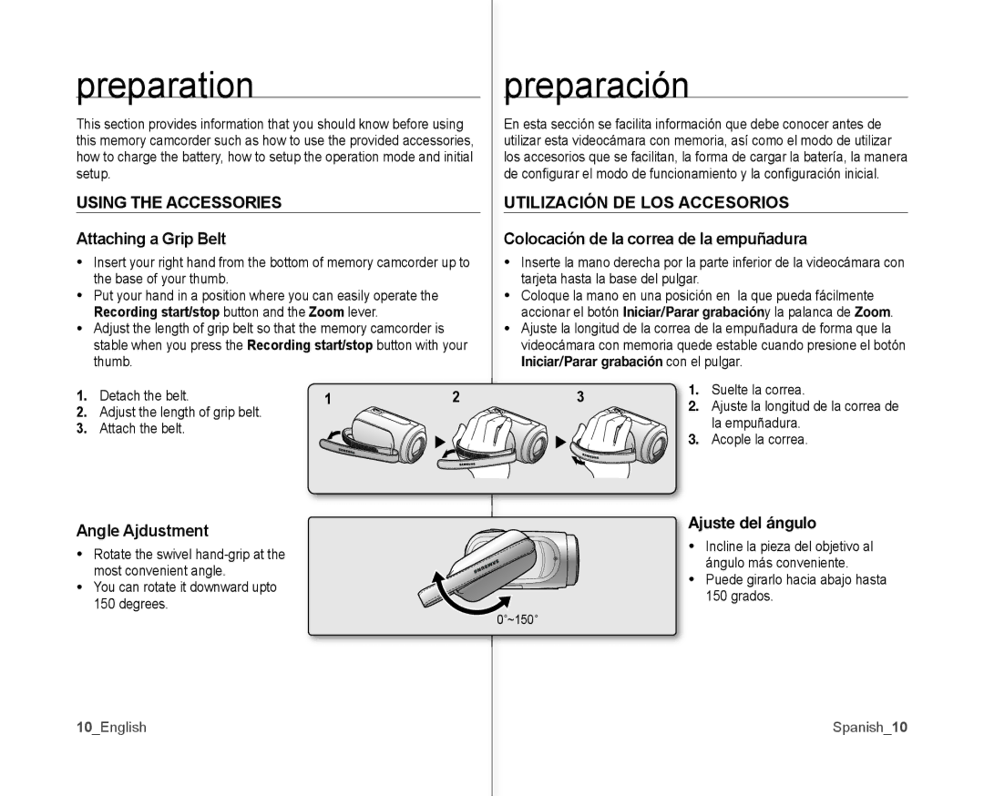 Samsung SC-MX10AU user manual Preparation, Preparación, Using the Accessories, Utilización DE LOS Accesorios 