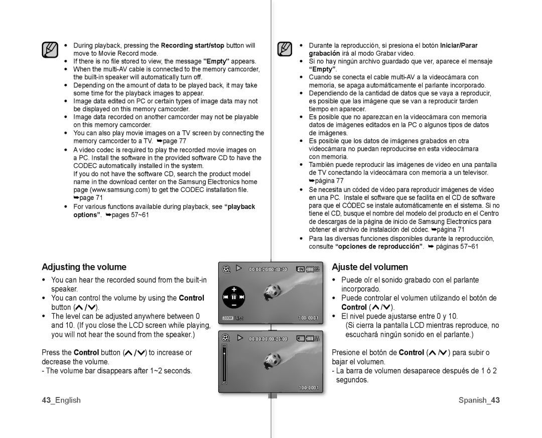 Samsung SC-MX10AU user manual Ajuste del volumen, 43English, Spanish43 