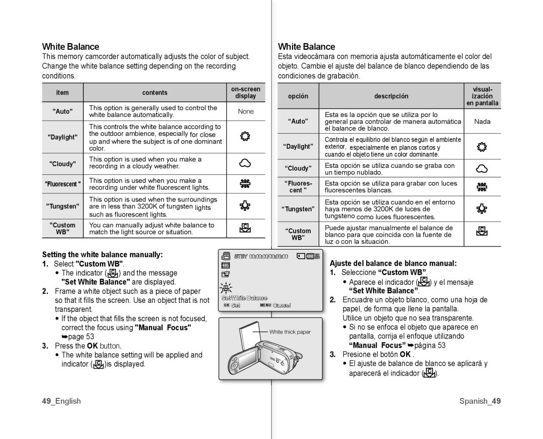 Samsung SC-MX10AU user manual White Balance 