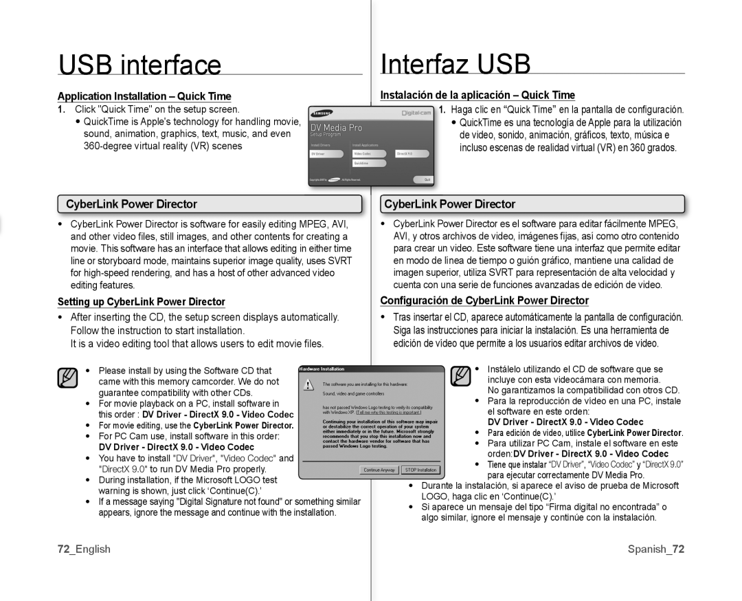 Samsung SC-MX10AU user manual Application Installation Quick Time, Setting up CyberLink Power Director 