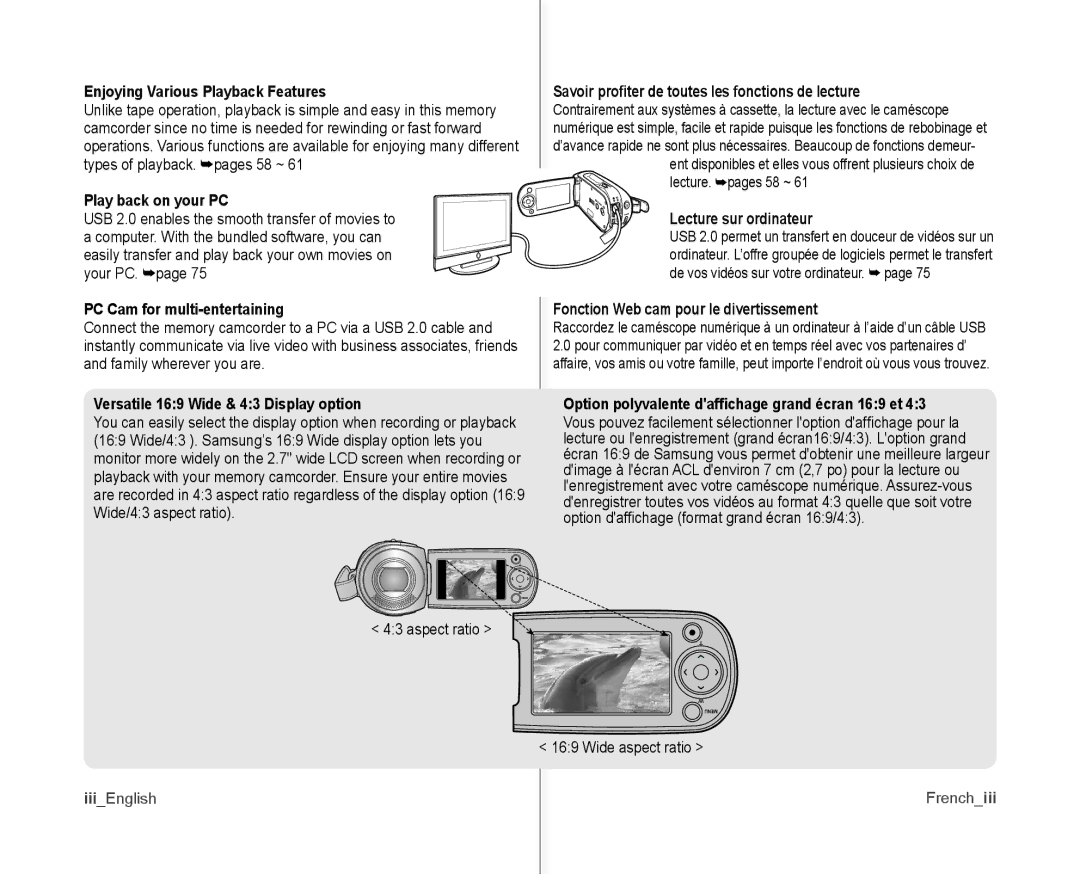 Samsung SC-MX10P user manual Enjoying Various Playback Features, Play back on your PC, PC Cam for multi-entertaining 