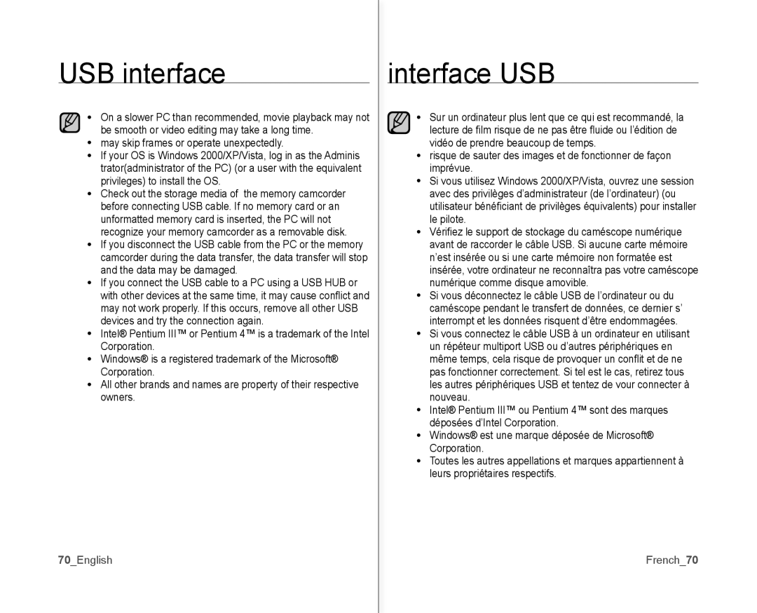 Samsung SC-MX10P user manual 70English, French70 