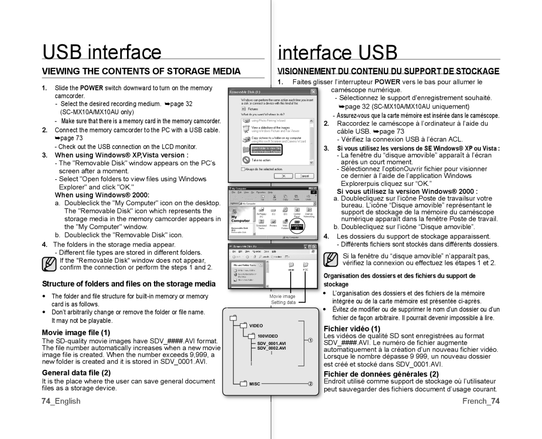 Samsung SC-MX10P user manual USB interface Interface USB, Viewing the Contents of Storage Media 