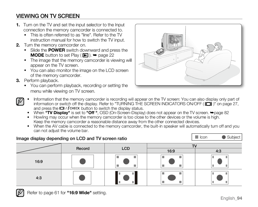 Samsung SC-MX20B, SC-MX20H, SC-MX20ER, SC-MX20EL, SC-MX20CH, sc-mx20r, SC-MX20L user manual Viewing on TV Screen 