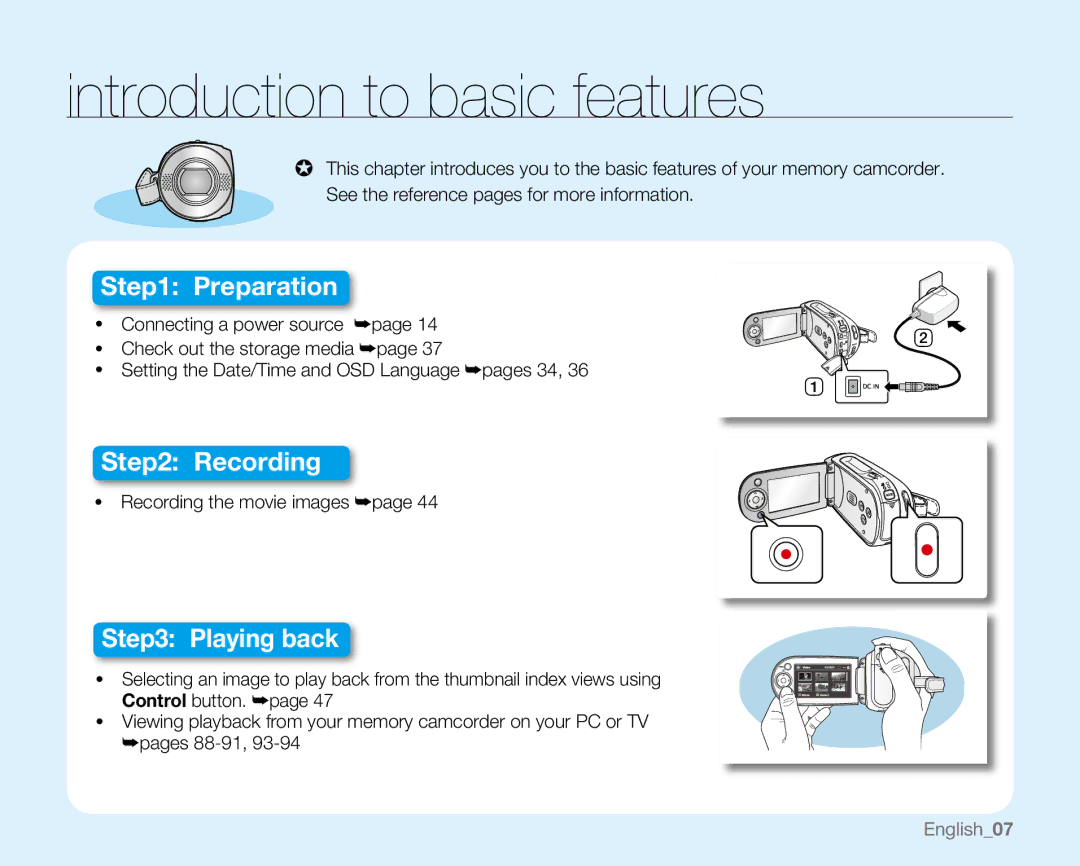 Samsung sc-mx20r, SC-MX20H, SC-MX20ER, SC-MX20EL, SC-MX20B, SC-MX20CH, SC-MX20L Introduction to basic features, Preparation 