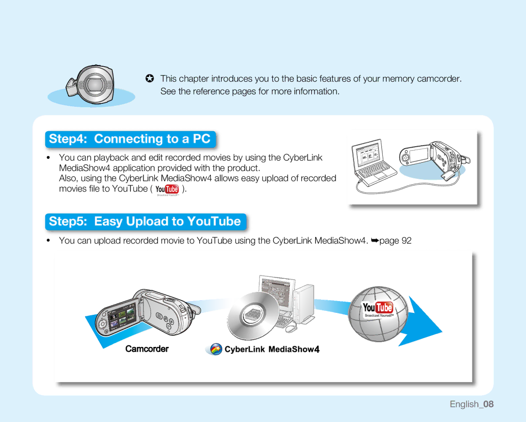 Samsung SC-MX20L, SC-MX20H, SC-MX20ER, SC-MX20EL, SC-MX20B, SC-MX20CH, sc-mx20r user manual Easy Upload to YouTube 