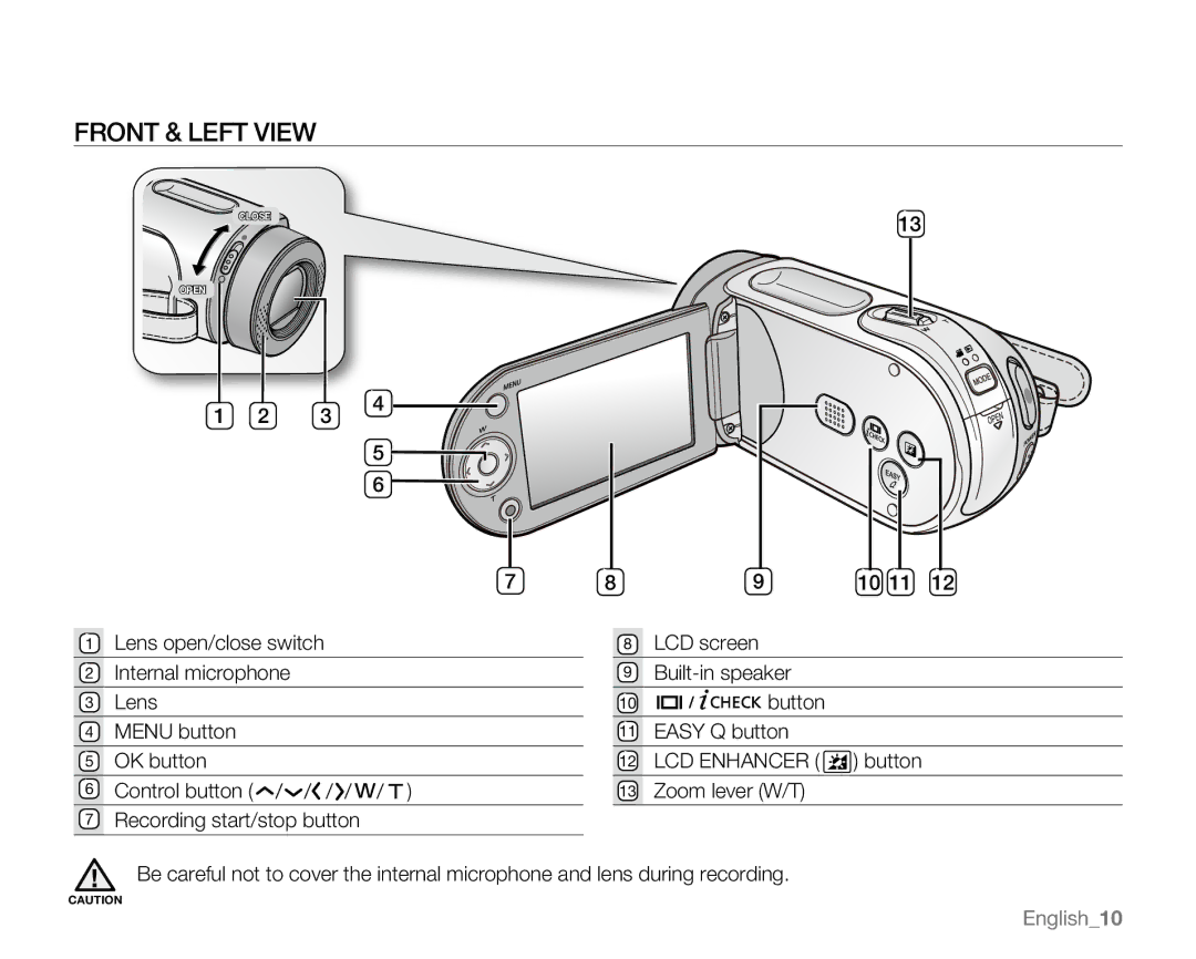 Samsung SC-MX20H, SC-MX20ER, SC-MX20EL, SC-MX20B, SC-MX20CH, sc-mx20r, SC-MX20L user manual Front & left View 