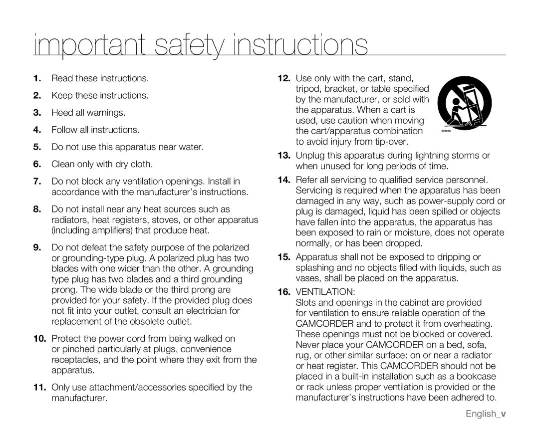 Samsung SC-MX20H, SC-MX20ER, SC-MX20EL, SC-MX20B, SC-MX20CH, sc-mx20r, SC-MX20L user manual Ventilation 