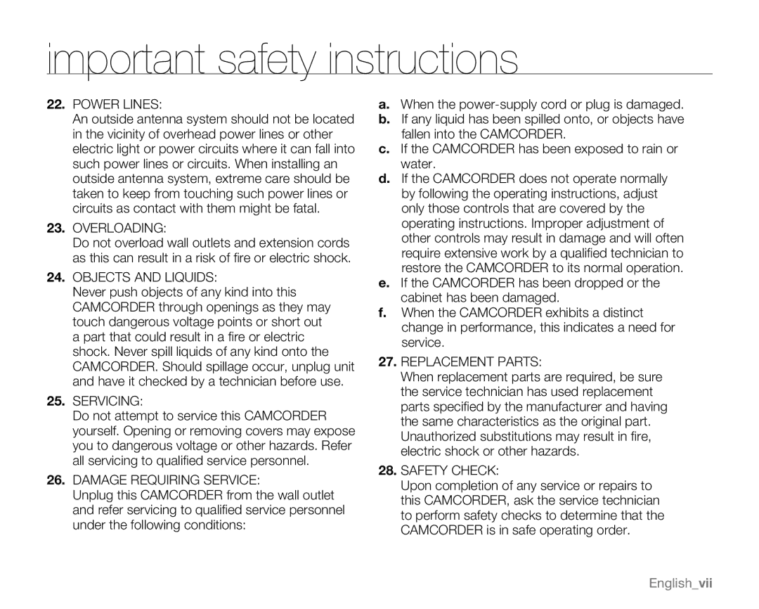 Samsung sc-mx20r, SC-MX20H, SC-MX20ER, SC-MX20EL, SC-MX20B, SC-MX20CH, SC-MX20L user manual Power Lines 