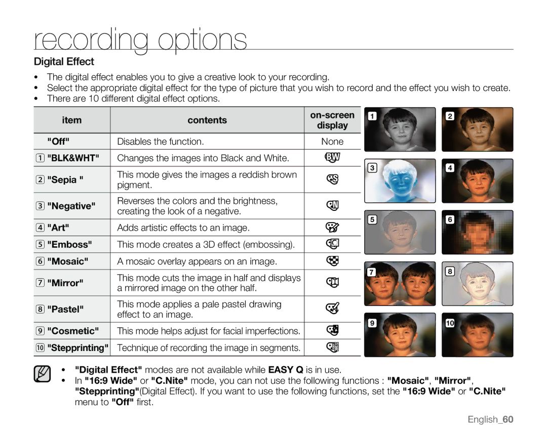 Samsung SC-MX20H, SC-MX20ER, SC-MX20EL, SC-MX20B, SC-MX20CH, sc-mx20r, SC-MX20L user manual Digital Effect 