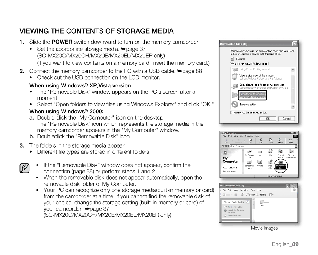 Samsung SC-MX20H, SC-MX20ER, SC-MX20EL, SC-MX20B, SC-MX20CH, sc-mx20r, SC-MX20L Viewing the Contents of Storage Media 