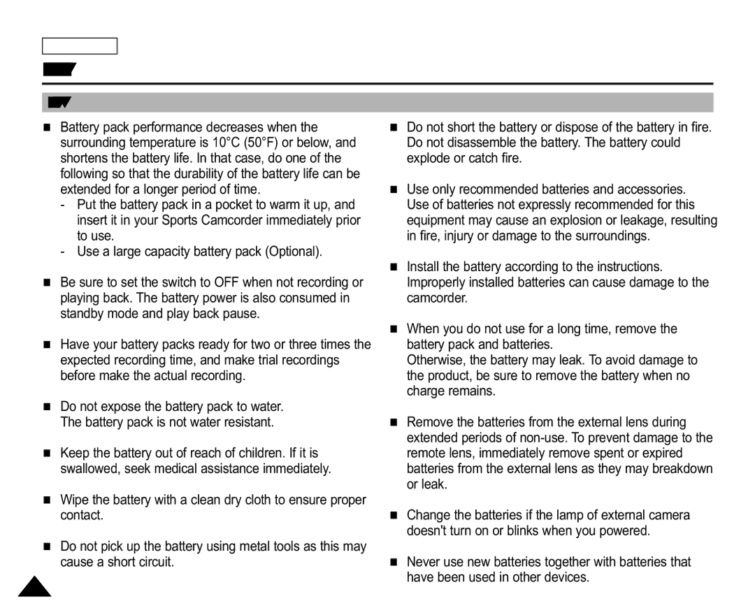 Samsung SC-X105L/X110L manual Regarding the Battery 