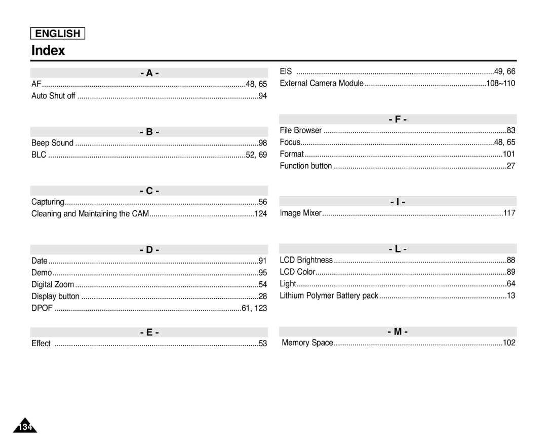 Samsung SC-X105L/X110L manual Index 