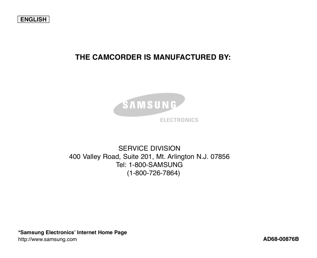 Samsung SC-X105L/X110L manual Camcorder is Manufactured by 