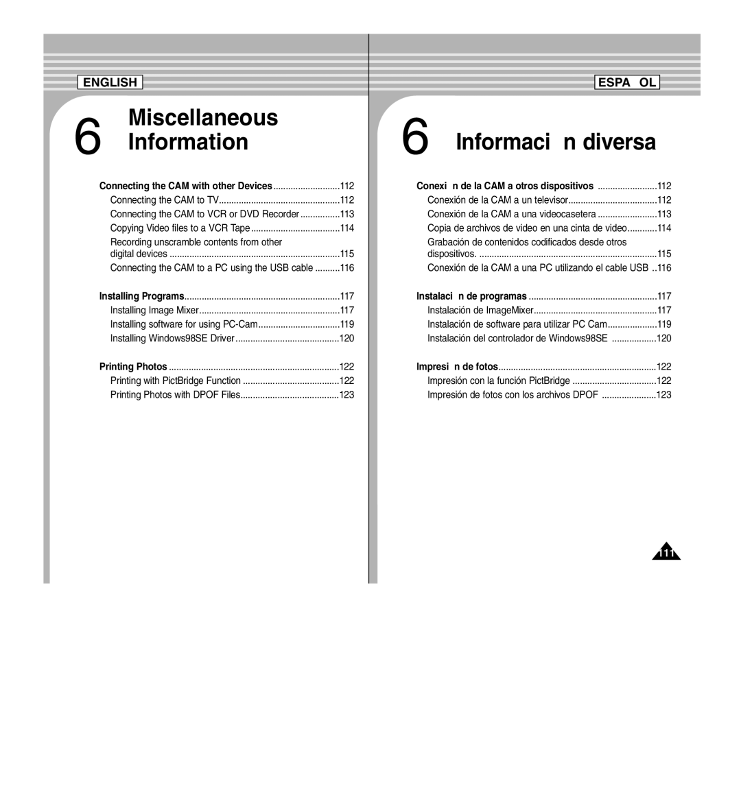 Samsung SC-X110L manual 112, 113, 114, Recording unscramble contents from other, 115, 116, 117, 119, 120, 122, 123 