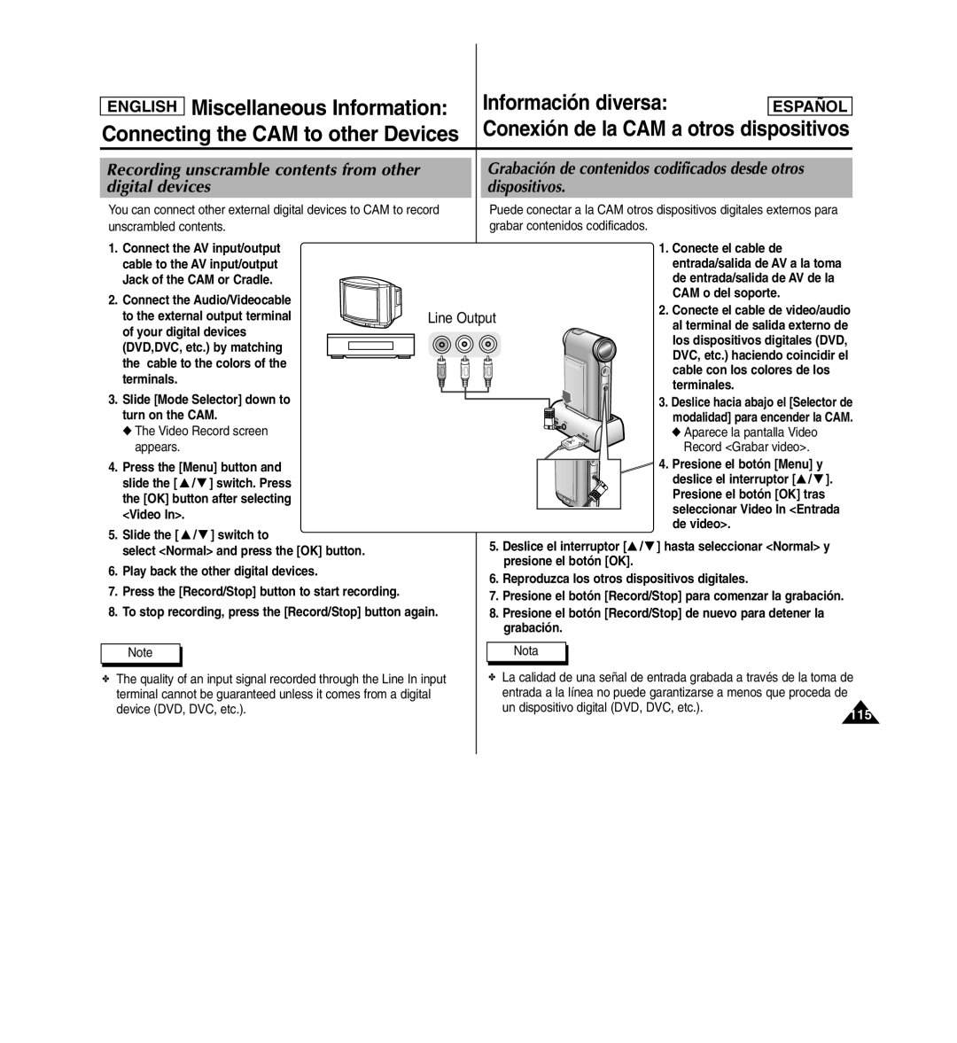 Samsung SC-X110L manual Recording unscramble contents from other digital devices 