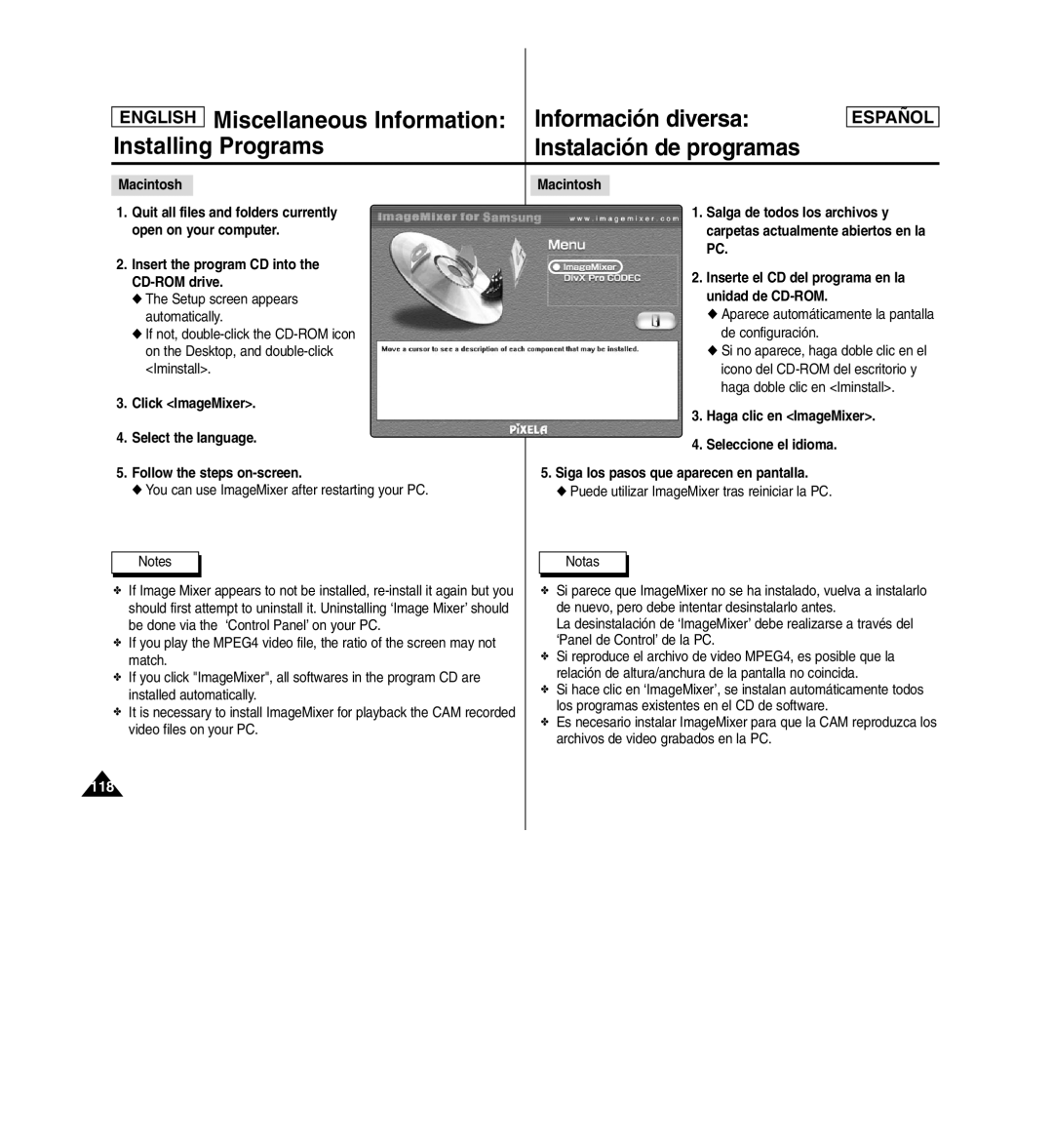 Samsung SC-X110L manual Macintosh, You can use ImageMixer after restarting your PC 