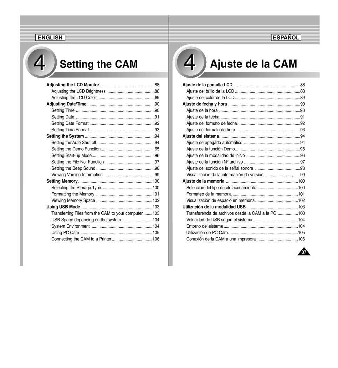 Samsung SC-X110L manual Ajuste de la CAM 