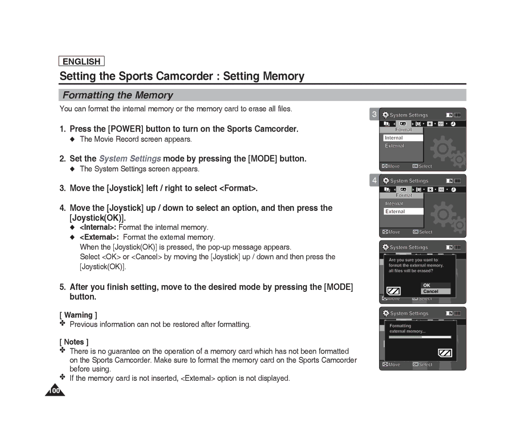 Samsung SC-X220L, SC-X205L manual Formatting the Memory 