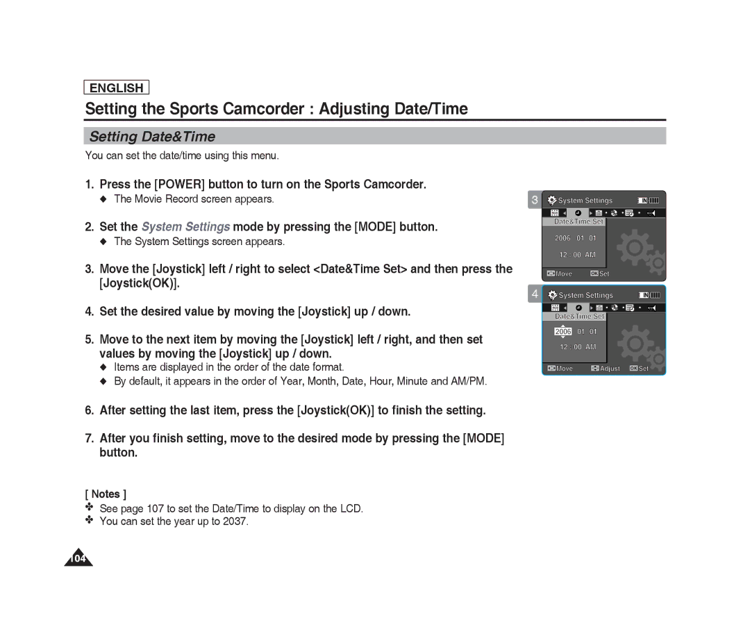 Samsung SC-X220L, SC-X205L manual Setting the Sports Camcorder Adjusting Date/Time, Setting Date&Time 