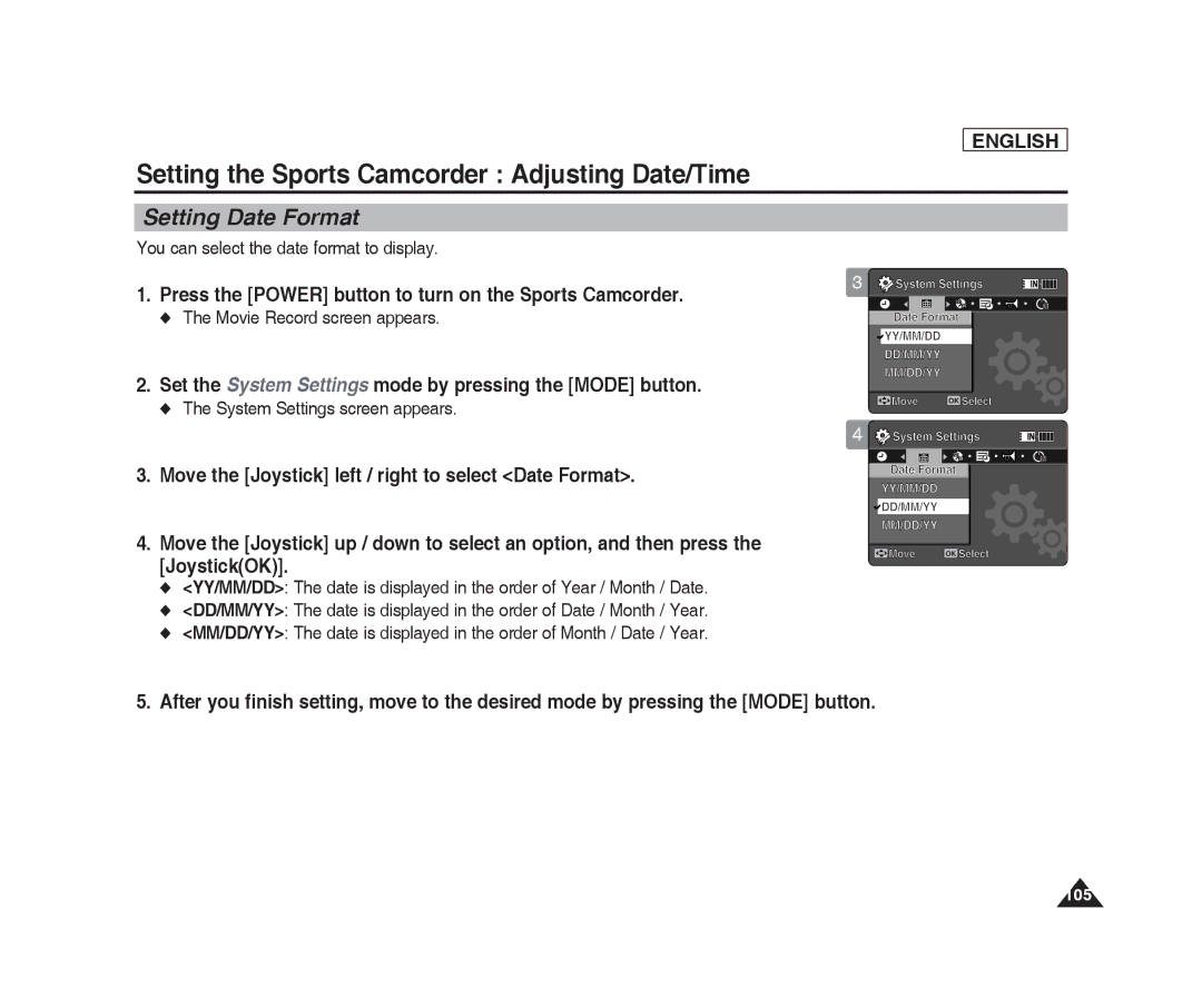 Samsung SC-X205L, SC-X220L manual Setting Date Format, You can select the date format to display 