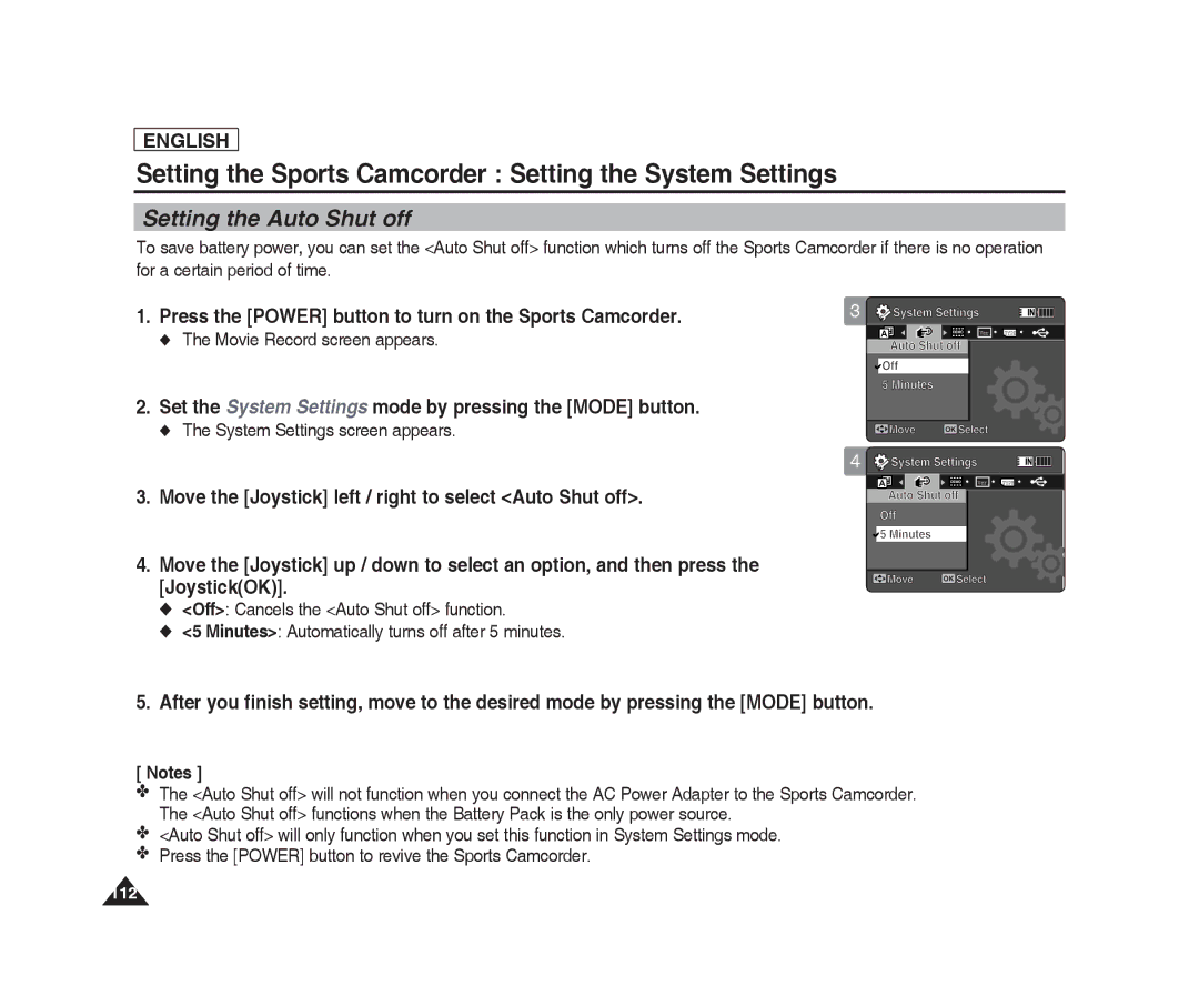 Samsung SC-X220L, SC-X205L manual Setting the Auto Shut off 