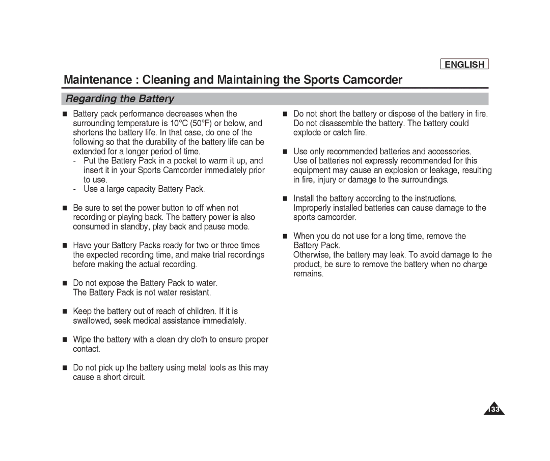 Samsung SC-X205L, SC-X220L manual Regarding the Battery 