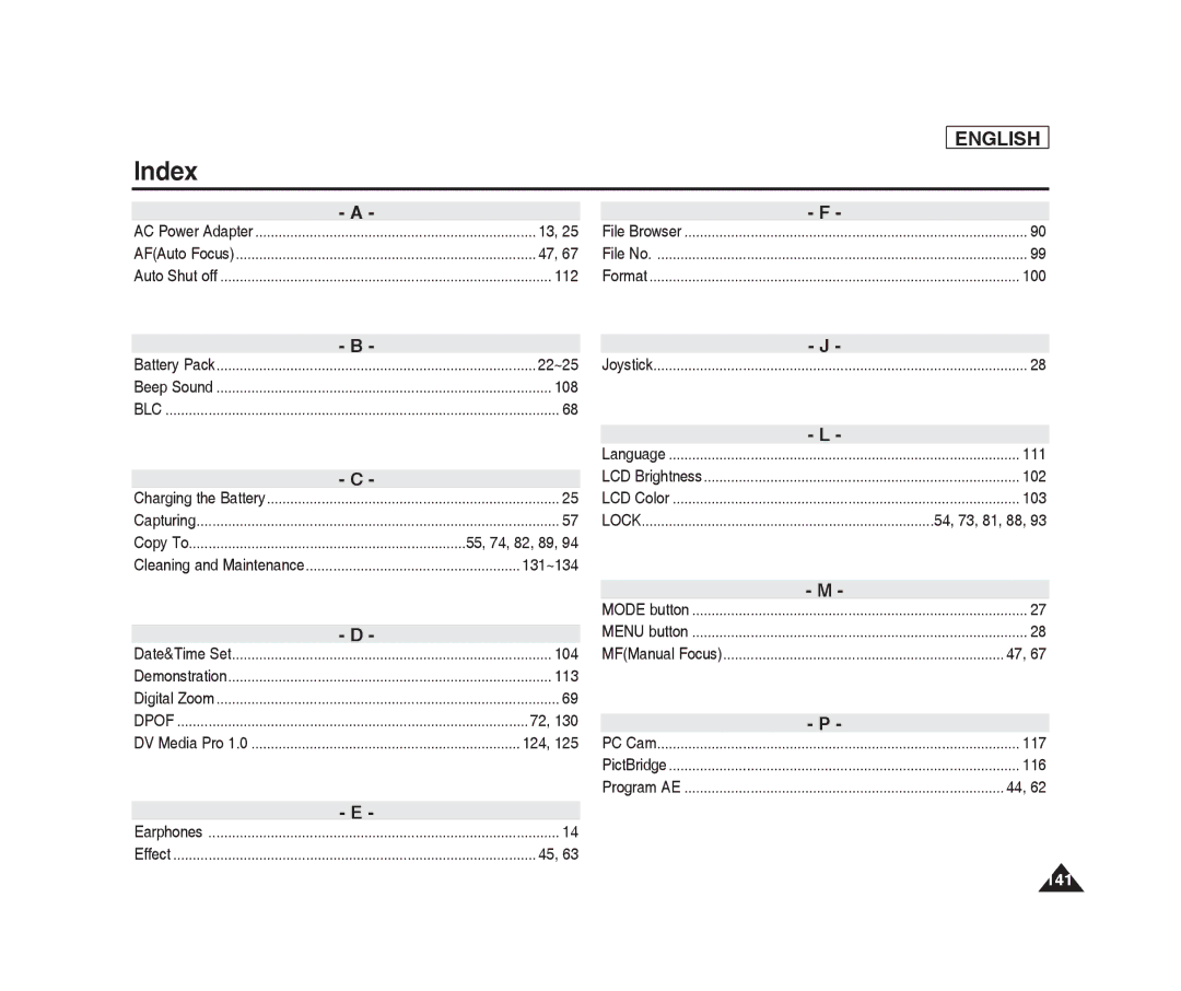 Samsung SC-X205L, SC-X220L manual Index 