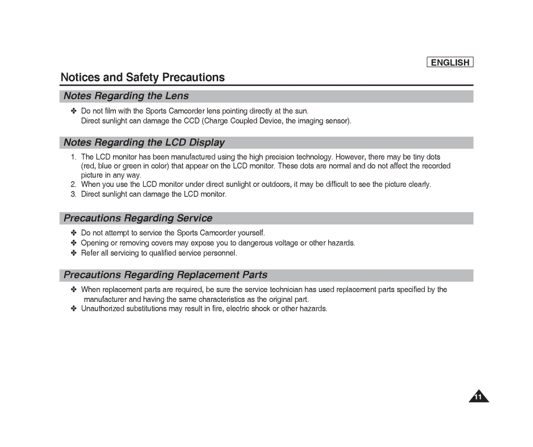 Samsung SC-X205L, SC-X220L manual Precautions Regarding Service, Precautions Regarding Replacement Parts 