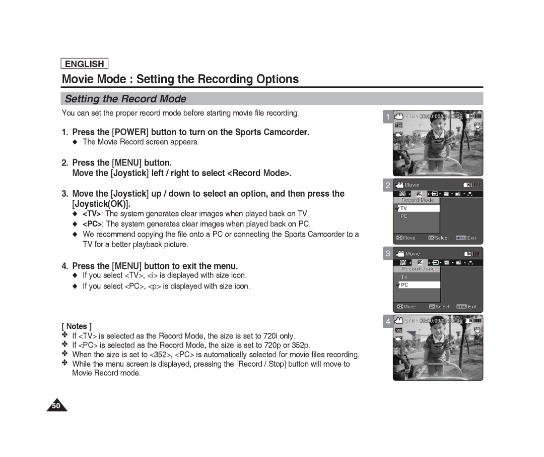 Samsung SC-X220L, SC-X205L manual Setting the Record Mode 