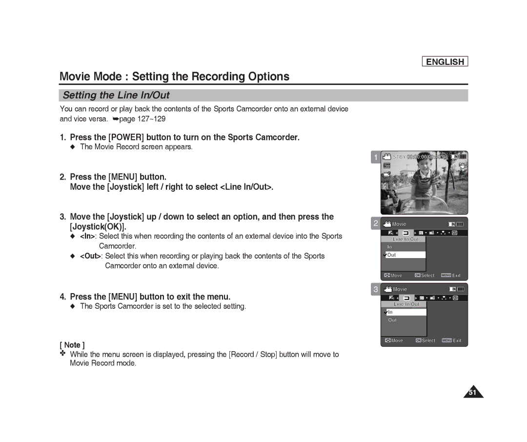 Samsung SC-X205L, SC-X220L manual Setting the Line In/Out 