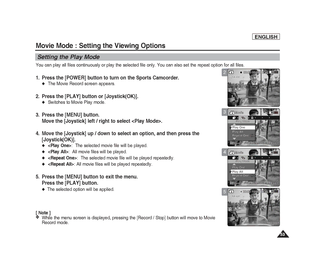 Samsung SC-X205L, SC-X220L manual Setting the Play Mode, Play Mode Play One 