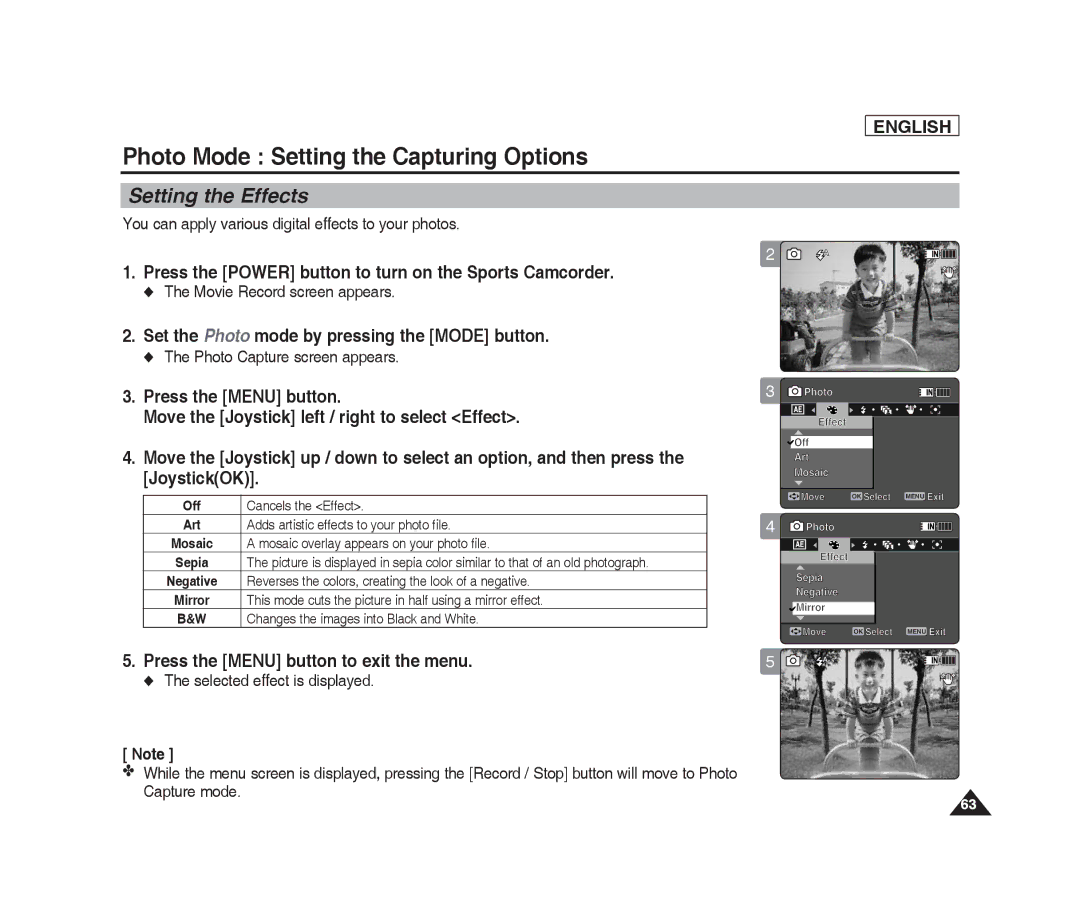 Samsung SC-X205L, SC-X220L manual Setting the Effects, You can apply various digital effects to your photos 