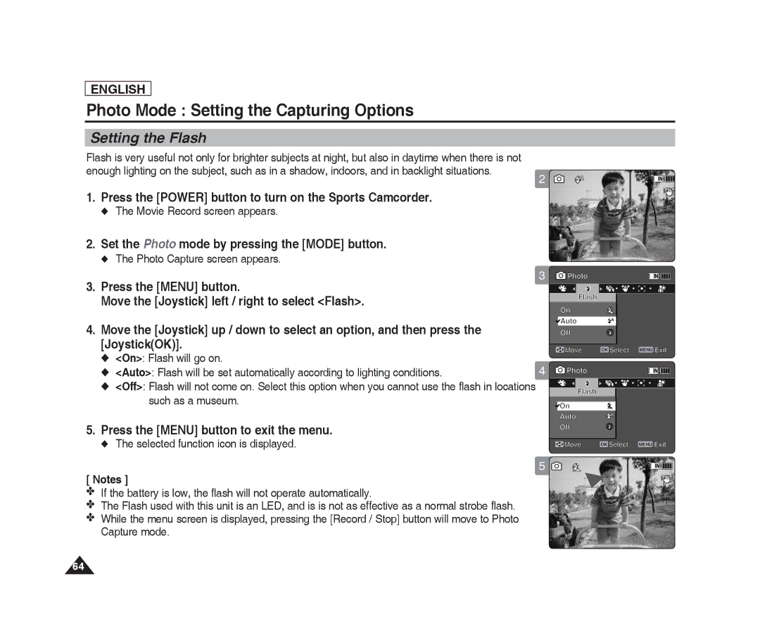 Samsung SC-X220L, SC-X205L manual Setting the Flash, Movie Record screen appears 