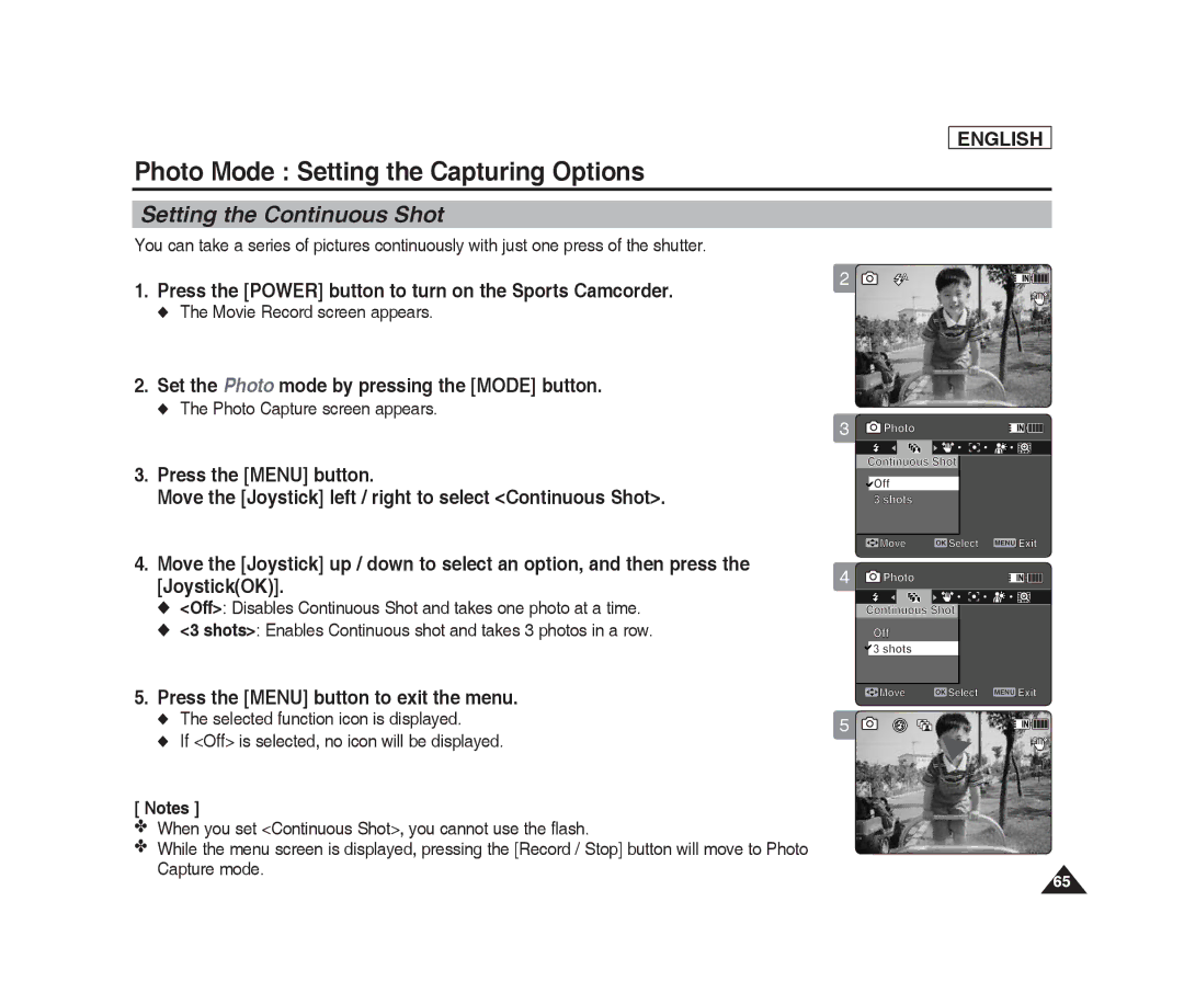 Samsung SC-X205L, SC-X220L manual Setting the Continuous Shot 