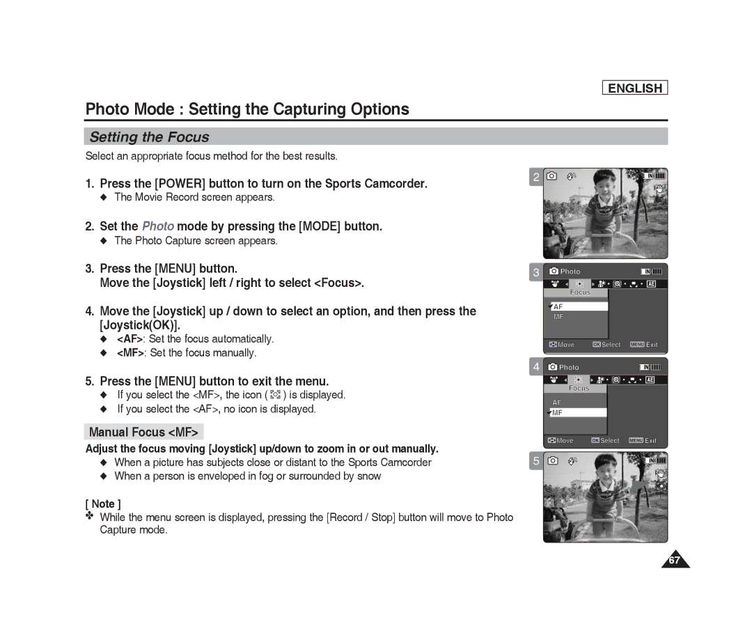 Samsung SC-X205L, SC-X220L manual Setting the Focus, Select an appropriate focus method for the best results 