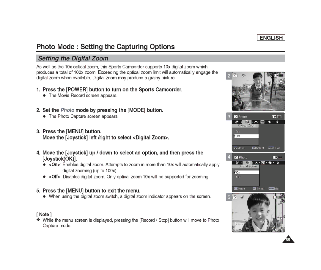 Samsung SC-X205L, SC-X220L manual Setting the Digital Zoom, Digital zooming.up to 